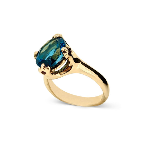 Majesty Ring with London Blue Topaz and Rubies in 9ct Ina Gold