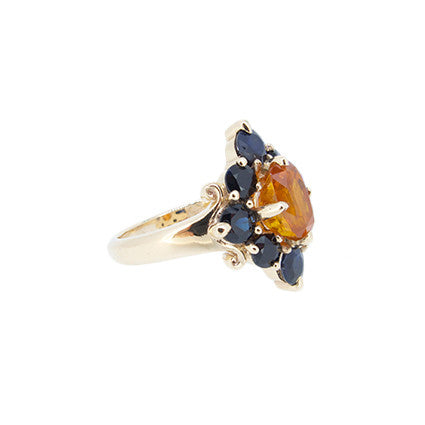 Rita Ring with Orange and Black Sapphires 9ct Ina Gold