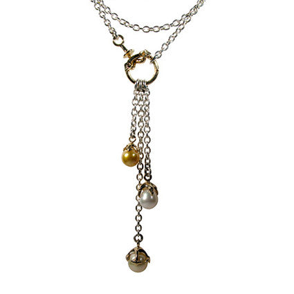 Nautical Necklace with Gold and White South Sea Pearl and Tahitian pearl