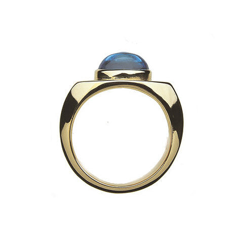 Signet Ring Cabochon with Blue Topaz in 9ct Ina Gold